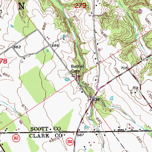 Topographic Map of Bethel Cemetery, IN