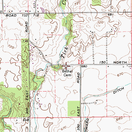 Topographic Map of Bethel Methodist Cemetery, IN