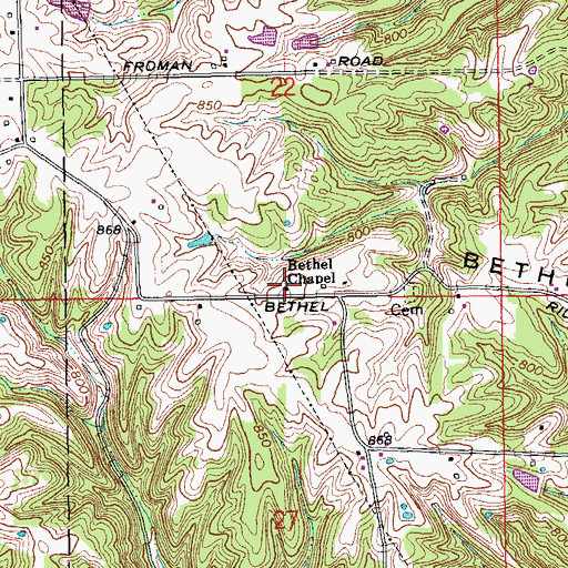 Topographic Map of Bethel Chapel, IN