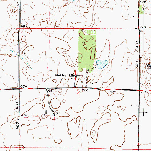 Topographic Map of Bethel Church, IN