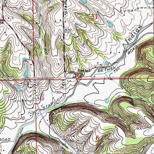 Topographic Map of Bethel Church, IN