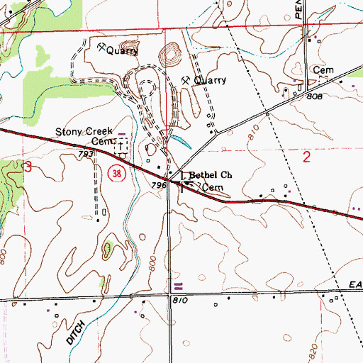 Topographic Map of Bethel Church, IN