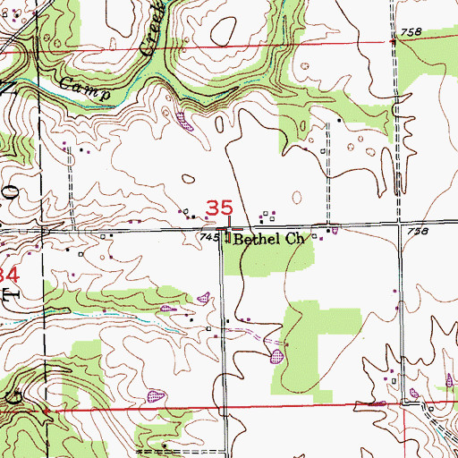 Topographic Map of Bethel Church, IN