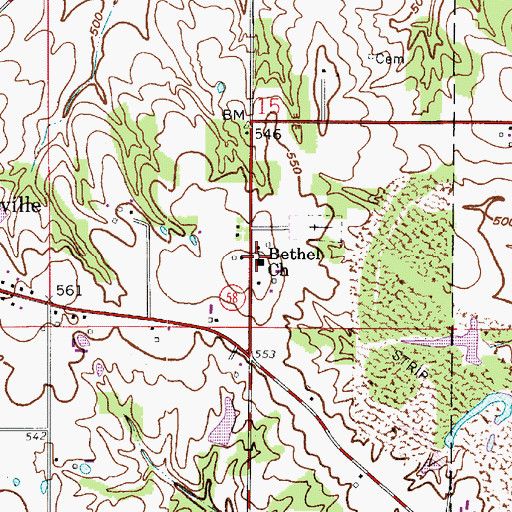 Topographic Map of Bethel Church, IN