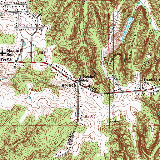 Topographic Map of Bethel Church, IN