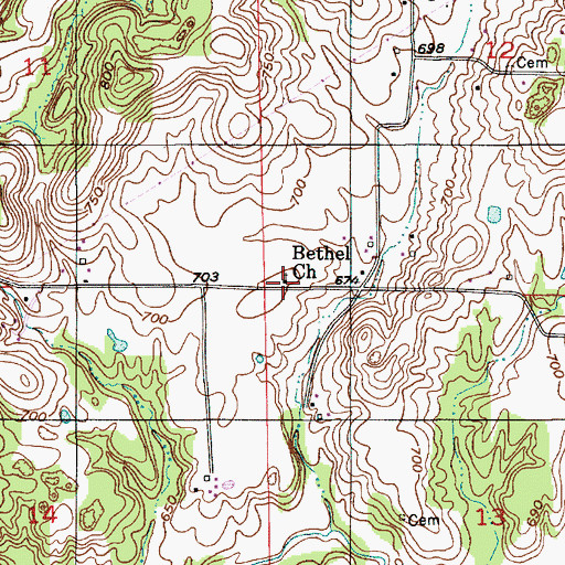 Topographic Map of Bethel Church, IN