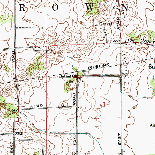 Topographic Map of Bethel Friends Meetinghouse, IN