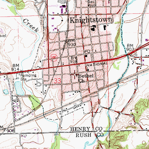 Topographic Map of Bethel Church, IN