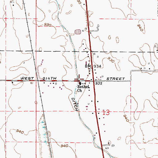 Topographic Map of Bethel Church, IN