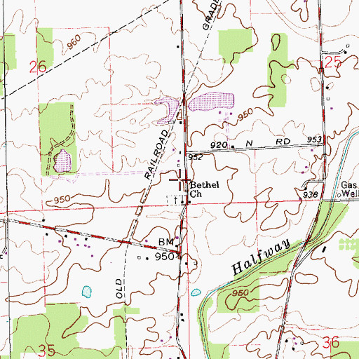 Topographic Map of Bethel Church, IN