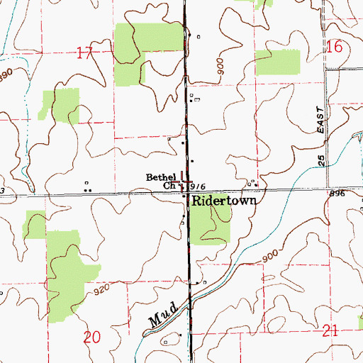 Topographic Map of Bethel Church, IN