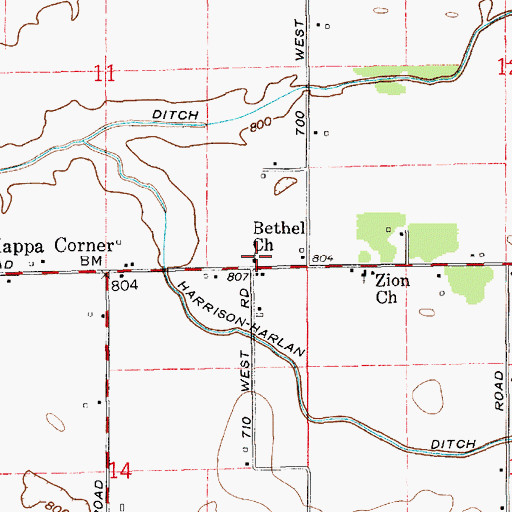 Topographic Map of Bethel Church, IN
