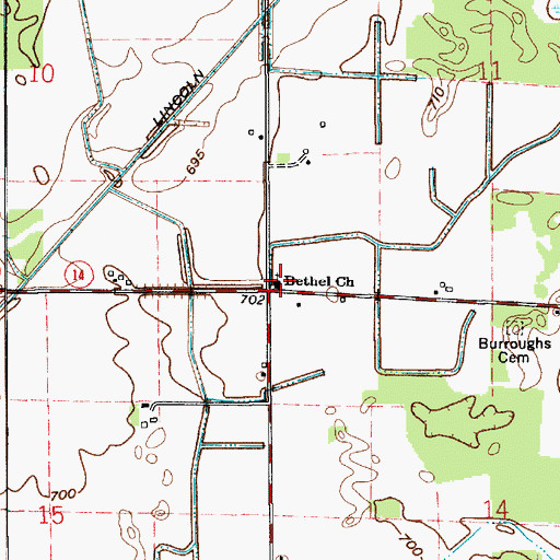 Topographic Map of Bethel Church, IN