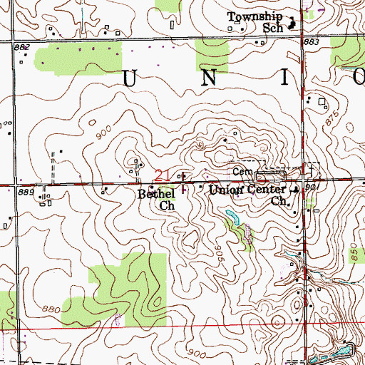 Topographic Map of Bethel Church, IN
