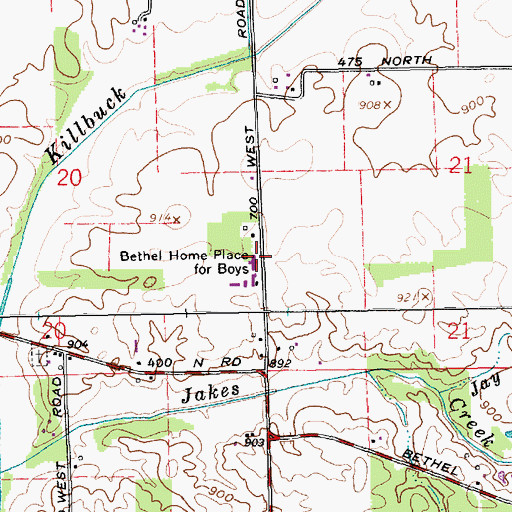 Topographic Map of Bethel Home Place for Boys, IN