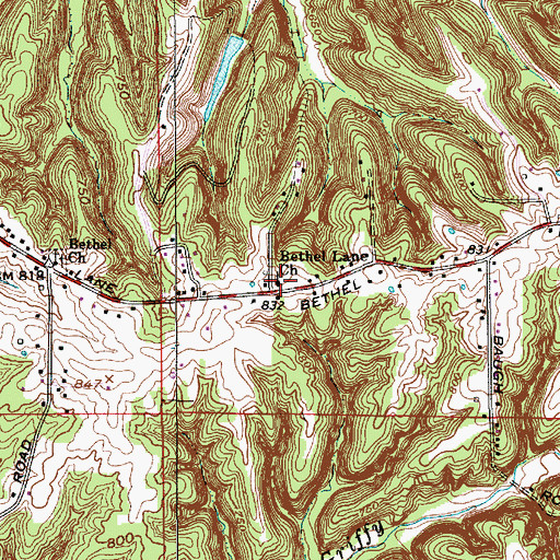 Topographic Map of Bethel Lane Church, IN