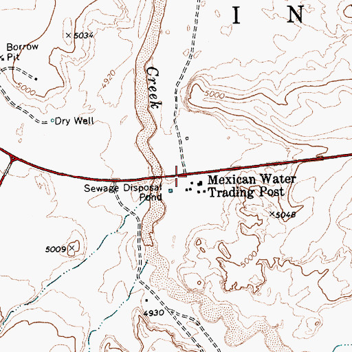 Topographic Map of Mexican Water Trading Post, AZ