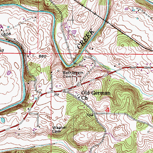 Topographic Map of Bethlehem Cemetery, IN