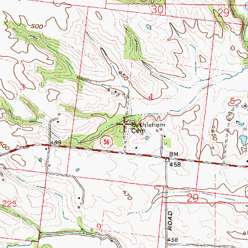 Topographic Map of Bethlehem Cemetery, IN