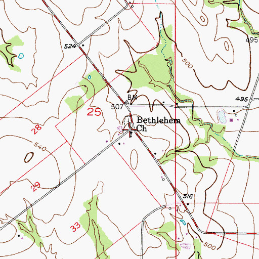 Topographic Map of Bethlehem Church, IN