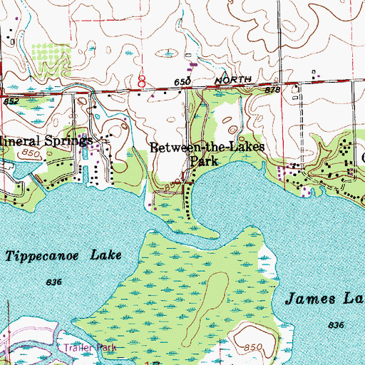 Topographic Map of Between-The-Lakes Park, IN