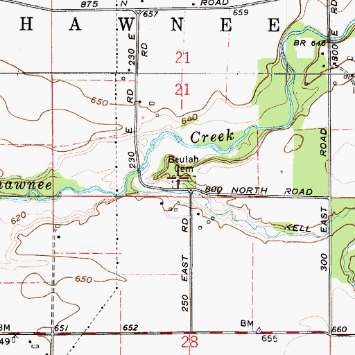 Topographic Map of Beulah Cemetery, IN