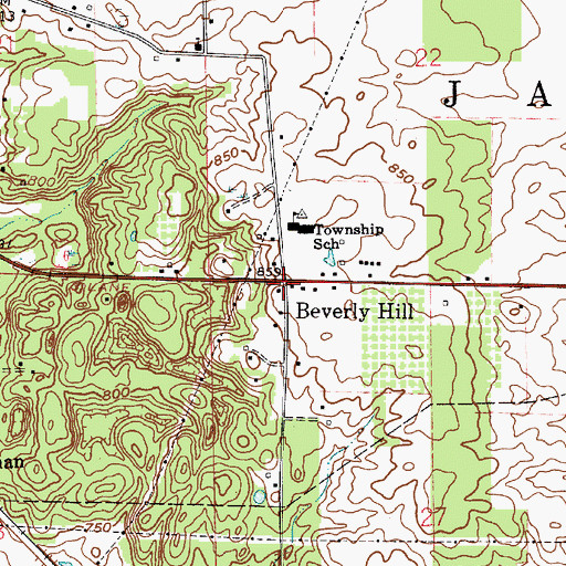 Topographic Map of Beverly Hill, IN