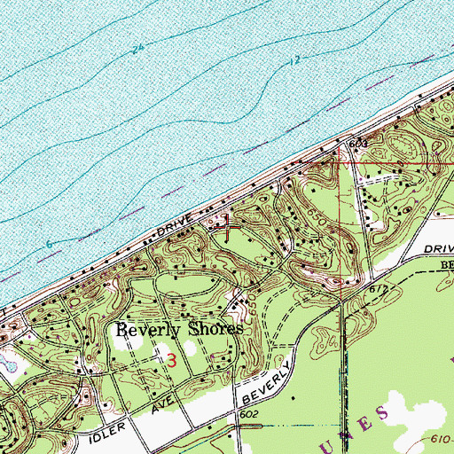 Topographic Map of Beverly Shores, IN