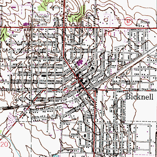 Topographic Map of Bicknell, IN