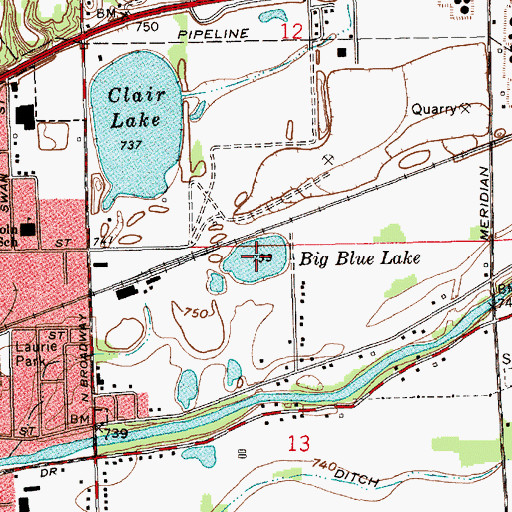 Topographic Map of Big Blue Lake, IN