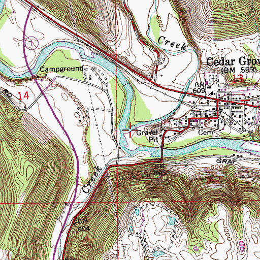 Topographic Map of Big Cedar Creek, IN