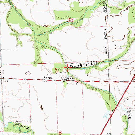 Topographic Map of Big Creek, IN