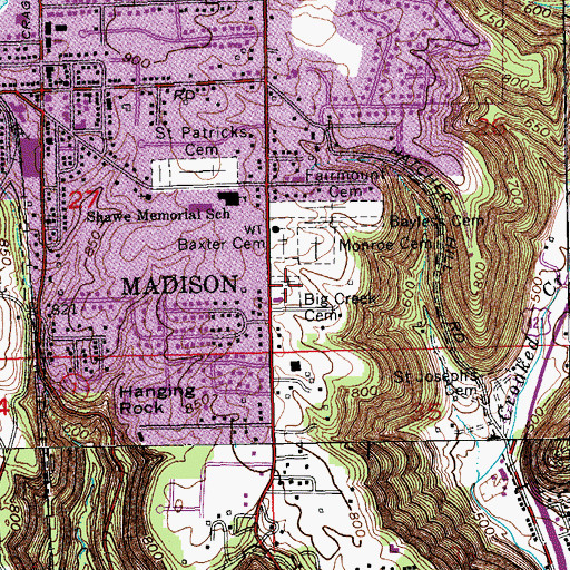 Topographic Map of Big Creek Cemetery, IN