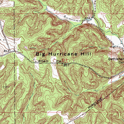 Topographic Map of Big Hurricane Hill, IN