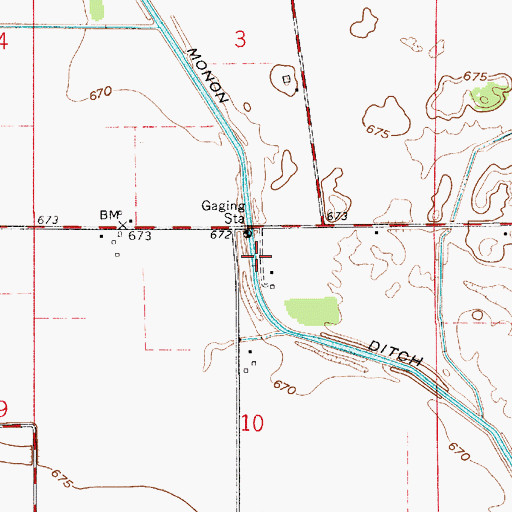Topographic Map of Big Monon Ditch, IN