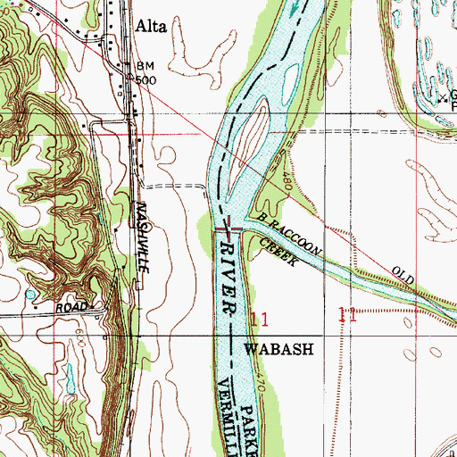 Topographic Map of Big Raccoon Creek, IN