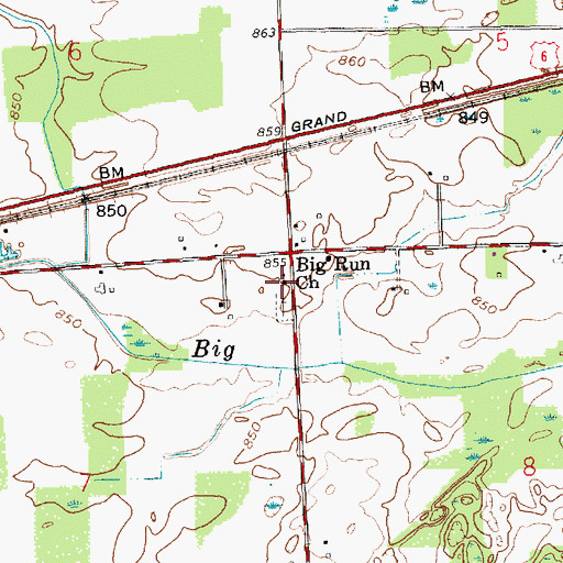 Topographic Map of Big Run Church, IN