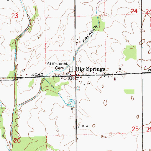 Topographic Map of Big Springs, IN