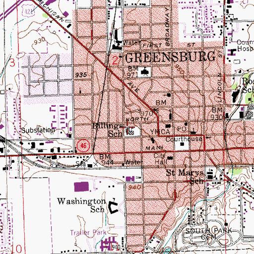 Topographic Map of Billings Elementary School, IN