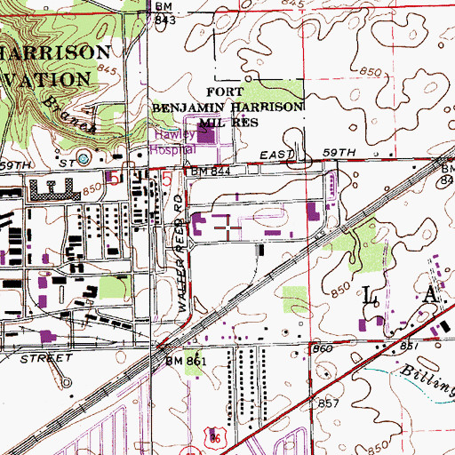 Topographic Map of Billings Veterans Administration Hospital, IN
