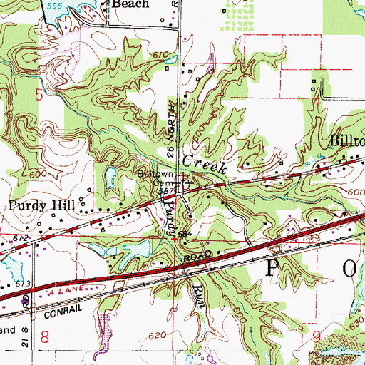 Topographic Map of Billtown Cemetery, IN