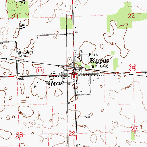 Topographic Map of Bippus, IN