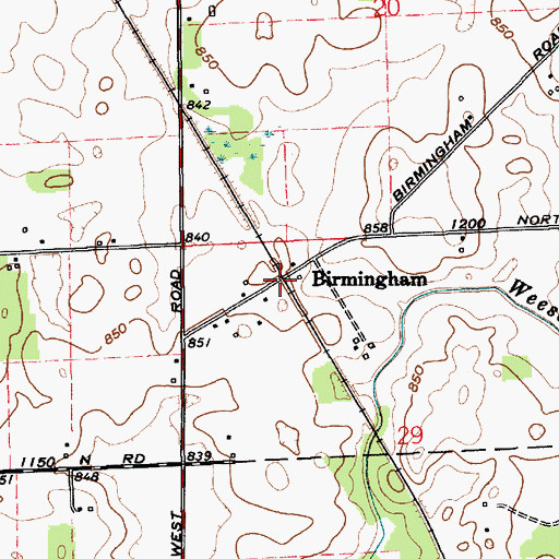 Topographic Map of Birmingham, IN