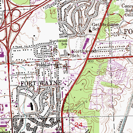 Topographic Map of Bishop Dwenger High School, IN