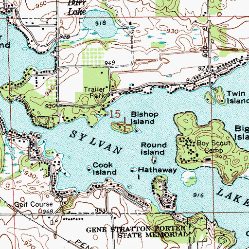 Topographic Map of Bishop Island, IN