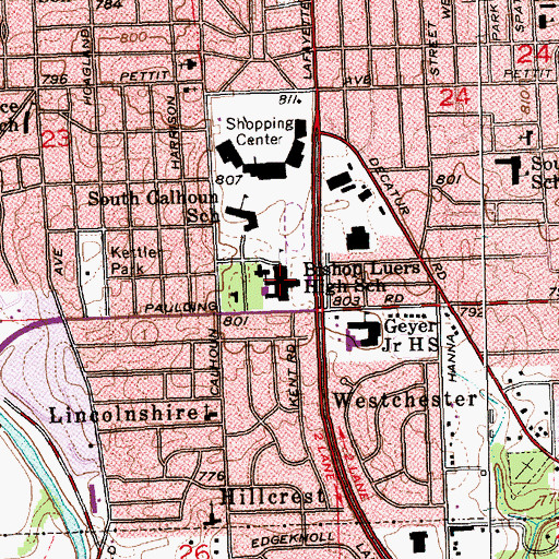 Topographic Map of Bishop Luers High School, IN