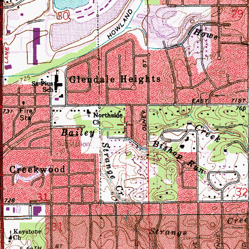 Topographic Map of Bishop Run, IN