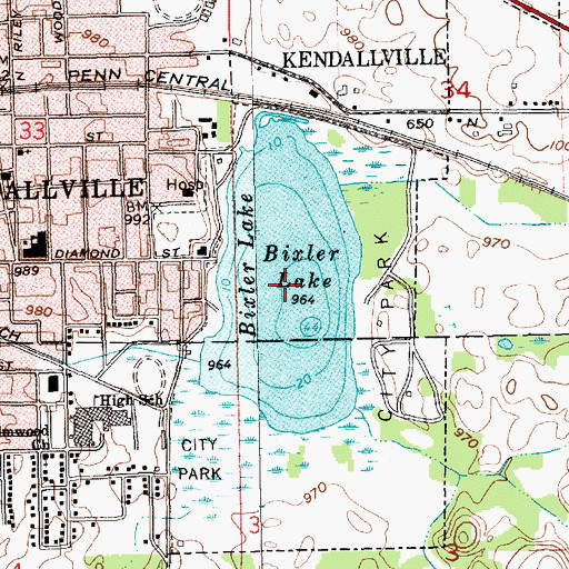 Topographic Map of Bixler Lake, IN