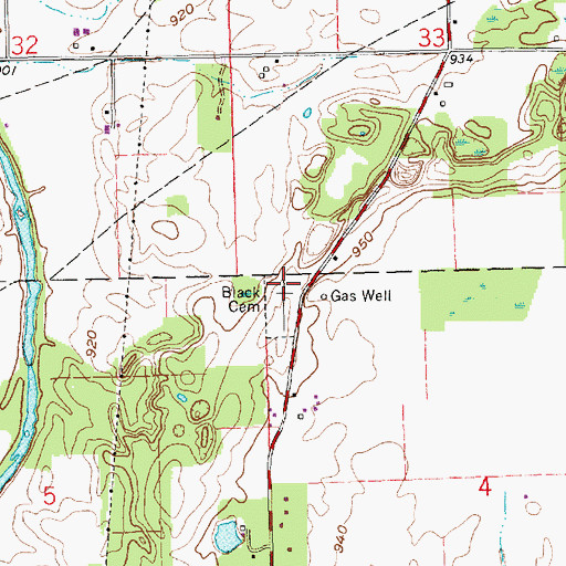 Topographic Map of Black Cemetery, IN