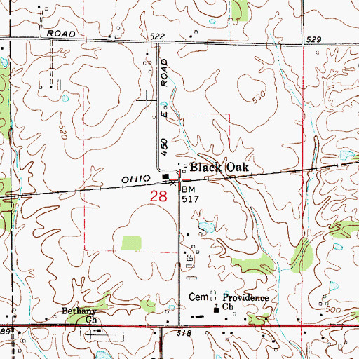 Topographic Map of Black Oak, IN